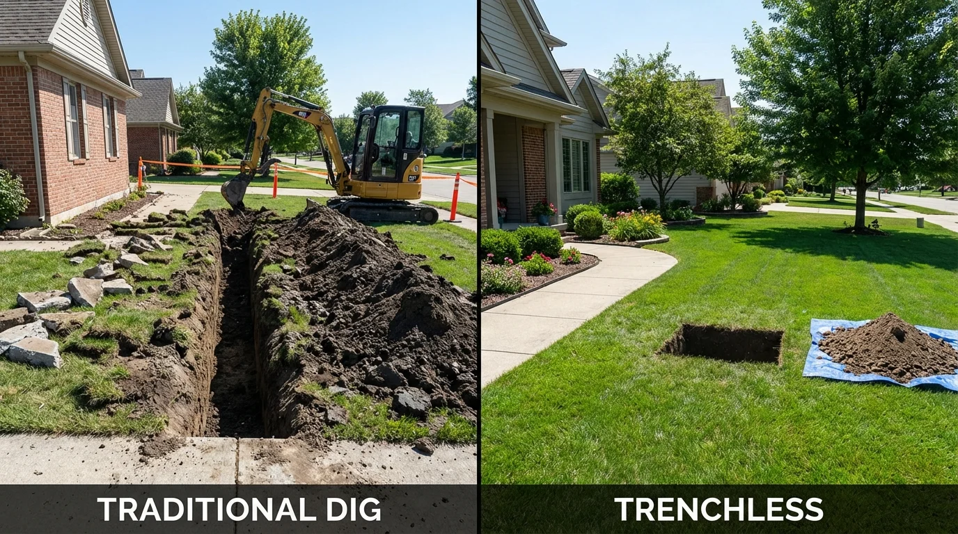 Trenchless sewer repair with minimal yard damage versus traditional excavation in Pico Rivera, CA